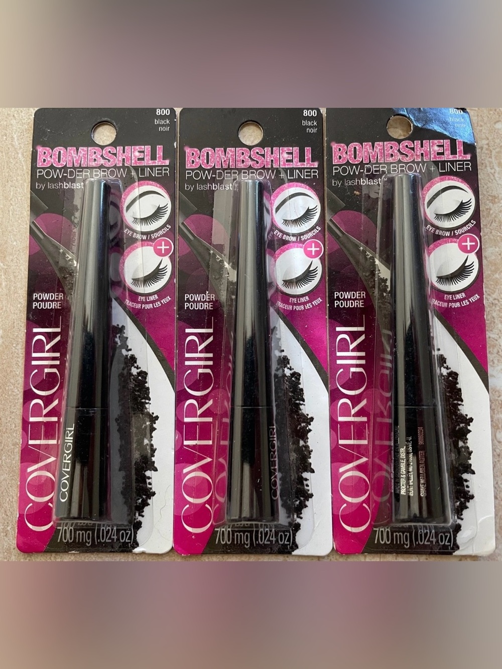 3pk CoverGirl Bombshell POW-der Brow & Liner Eyebrow Powder ~
Black